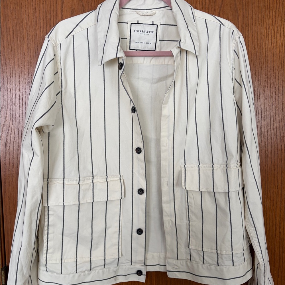 Denim & Flower Cream and Black Striped Jacket
